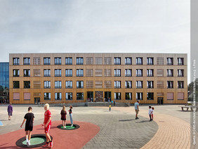 Wilhelm-Genz-Schule in Neuruppin; Gewinner des HolzbauPlus Wettbewerb 2022/23 in der Kategorie Sanierung. Bild: CKRS Architekten